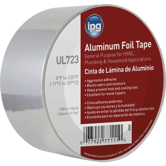 IPG Aluminum Foil Tape, 2" x 10 yd, Silver (Single Roll)