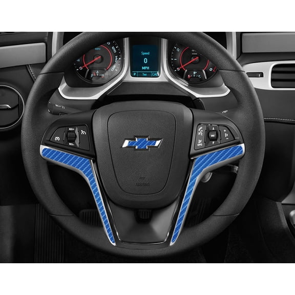 IPG Compatible with 2012-2015 Camaro Carbon Fiber Steering Wheel Accent Decal Cove Chevy Wrap Skin Do it Yourself kit 2 Units Set by IPG (Blue Carbon Fiber (4D) with Emblem)