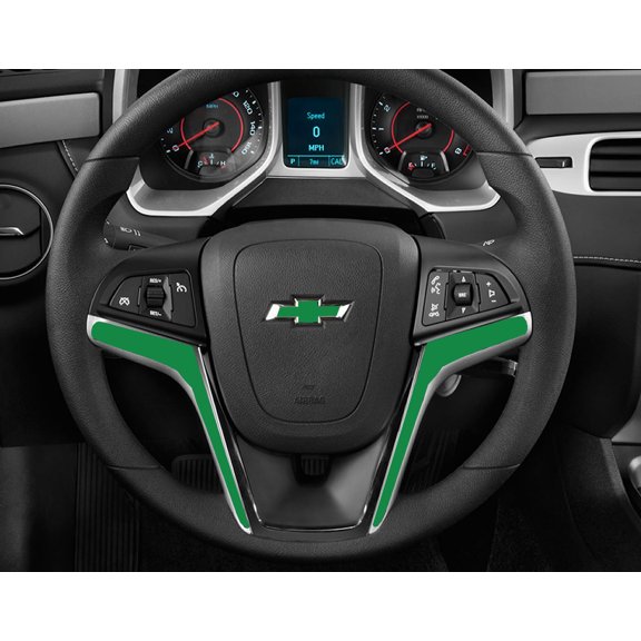 IPG Compatible with 2012-2015 Camaro Carbon Fiber Steering Wheel Accent Decal Cove Chevy Wrap Skin Do it Yourself kit 2 Units Set by IPG (Green with Emblem)