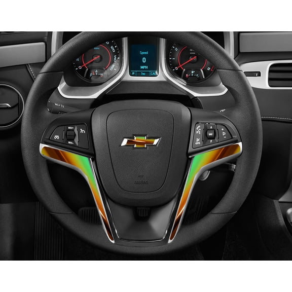 IPG Compatible with 2012-2015 Camaro Carbon Fiber Steering Wheel Accent Decal Cove Chevy Wrap Skin Do it Yourself kit 2 Units Set by IPG (Mirror Gold to Green)