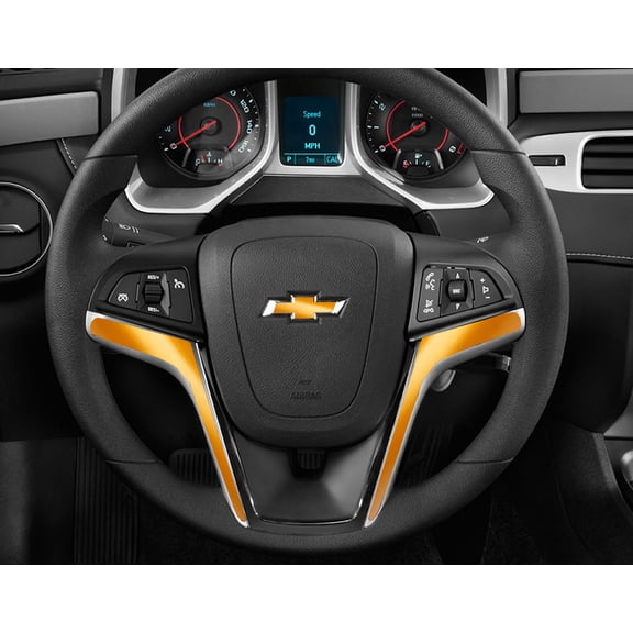 IPG Compatible with 2012-2015 Camaro Carbon Fiber Steering Wheel Accent Decal Cove Chevy Wrap Skin Do it Yourself kit 2 Units Set by IPG (Shiny Yellow)