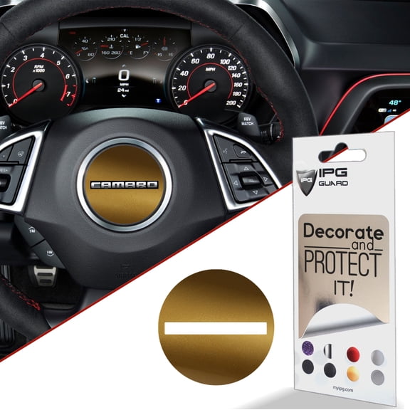 IPG Compatible with 2017-2024 Camaro Carbon Fiber Steering Wheel Accent Decal Cover Chevy Wrap Skin Do it Yourself Kit Decorative Stickers (Metallic Gold)