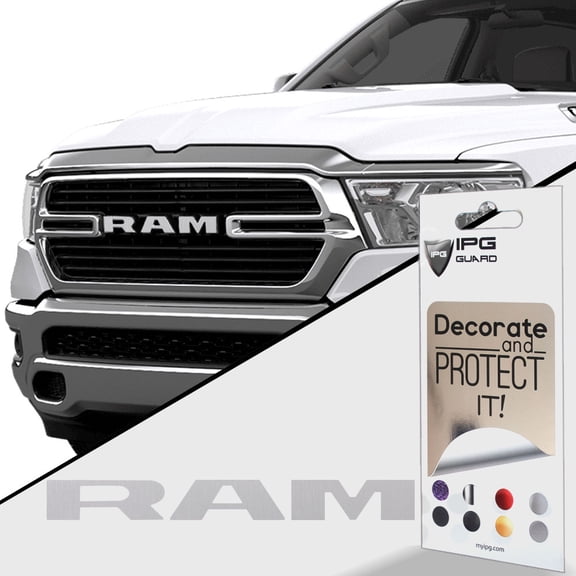 IPG Compatible with 2019-2021 RAM 1500 (Tradesman, Bighorn, Laramie, Limited, Rebel) Grille Overlay Stickers Do it Yourself Stickers Set Personalize Your Vehicle (Brushed Aluminum)