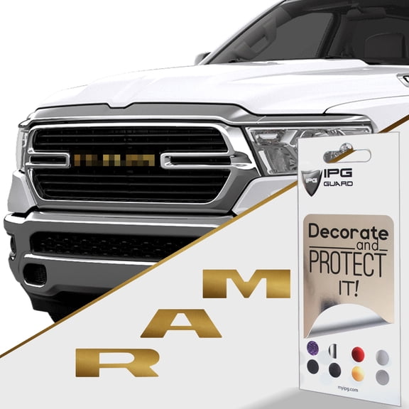 IPG Compatible with 2019-2021 RAM 1500 (Tradesman, Bighorn, Laramie, Limited, Rebel) Grille Overlay Stickers Do it Yourself Stickers Set Personalize Your Vehicle (Metallic Gold)
