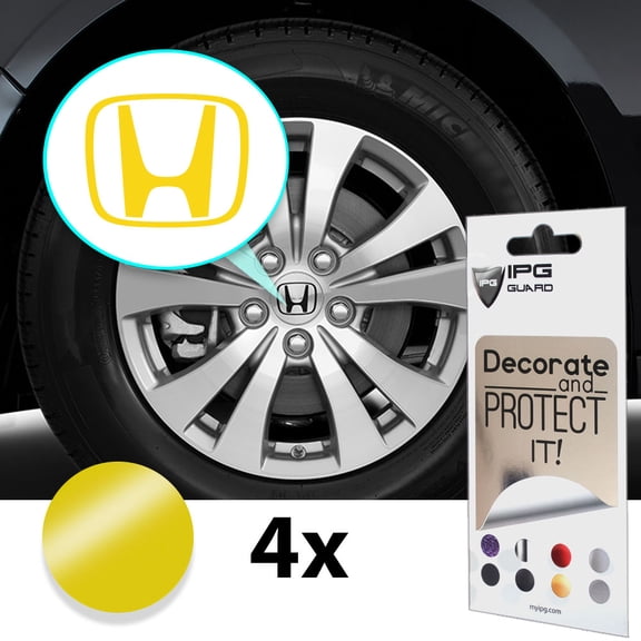 IPG Compatible with Accord Civic Element CRV CRZ JDM Center Cap Overlay Wheel Tire Decals Stickers (Logo: 2" / Center Cap:2.25") (4 Units) Personalize Your Vehicle (Gloss Yellow)