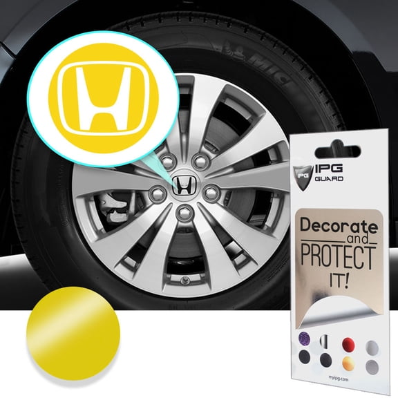 IPG Compatible with Civic Accord CRV VTEC Si Logo Center Cap Overlay Wheel Tire Decals Inner or Outer Stickers (Center Cap:2.25") (4 Units) (Outer Logo, Gloss Yellow)