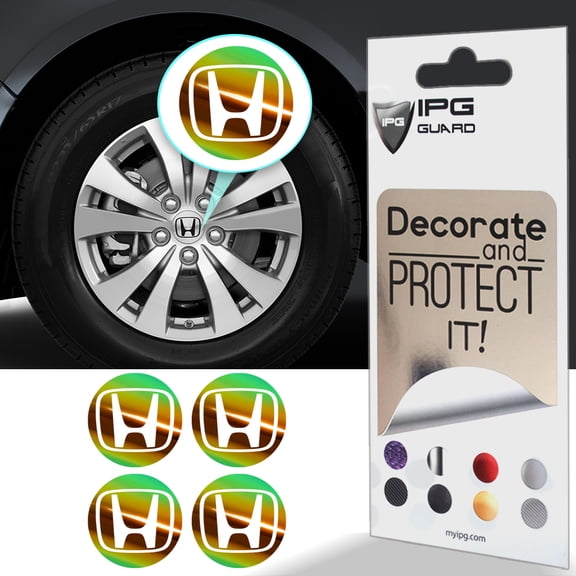 IPG Compatible with Civic Accord CRV VTEC Si Logo Center Cap Overlay Wheel Tire Decals Inner or Outer Stickers (Center Cap:2.25") (4 Units) (Outer Logo, Mirror Green to Gold)