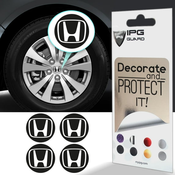 IPG Compatible with Civic Accord CRV VTEC Si Logo Center Cap Overlay Wheel Tire Decals Inner or Outer Stickers (Center Cap:2.25") (4 Units) (Outer Logo, Solid Black)