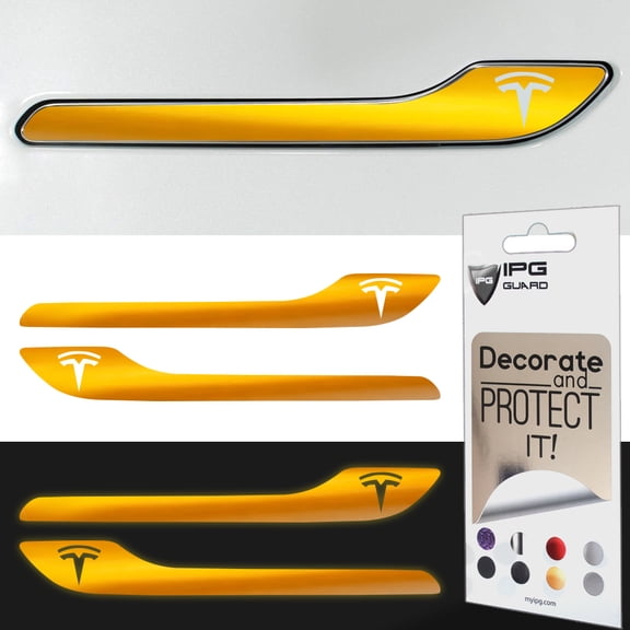 IPG Compatible for Model 3 / Model Y Door Handle Decal Sticker Wrap Kit (Set of 4) with Tesla Logo Personalize Your Tesla (Reflective Series - Yellow)