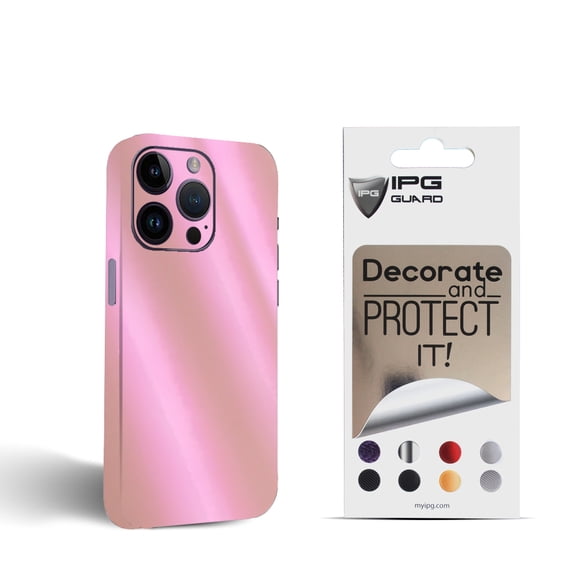 IPG Compatible with iPhone 14 Pro Decorative Carbon Fiber Vinyl Back and Sides Full Protection Anti Scratch Skin Guard - 3D Surface - Bubble -Free Easy to Install for 14 Pro (Pink Pearl)