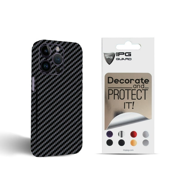 IPG Compatible with iPhone 14 Pro Max Decorative Carbon Fiber Vinyl Back and Sides Full Protection Anti Scratch Skin Guard - 3D Surface - Easy to Install for 14 Pro Max (Black Carbon Fiber)
