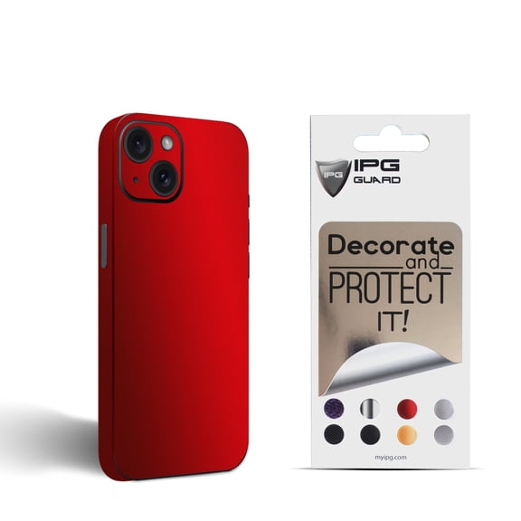 IPG Compatible with iPhone 15 Decorative Carbon Fiber Vinyl Back and Sides Full Protection Anti Scratch Skin Guard - 3D Surface - Easy to Install for 15 (Red Pearl)