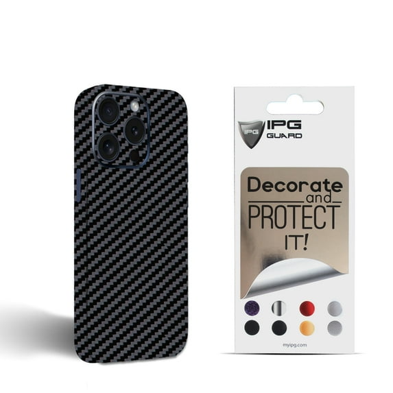 IPG Compatible with iPhone 15 Pro Decorative Carbon Fiber Vinyl Back and Sides Full Protection Anti Scratch Skin Guard - 3D Surface - Bubble -Free Easy to Install for 15 Pro (Black Carbon Fiber)