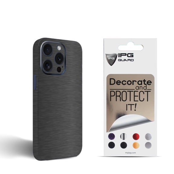 IPG Compatible with iPhone 15 Pro Max Decorative Carbon Fiber Vinyl Back and Sides Full Protection Anti Scratch Skin Guard - 3D Surface - Easy to Install for 15 Pro Max (Dark Brushed Aluminium)