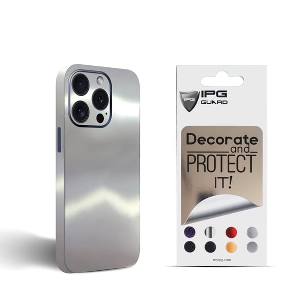 IPG Compatible with iPhone 15 Pro Max Decorative Carbon Fiber Vinyl Back and Sides Full Protection Anti Scratch Skin Guard - 3D Surface - Easy to Install for 15 Pro Max (Silver Chrome)