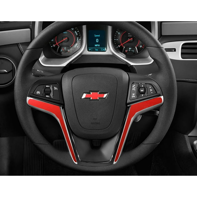 IPG Compatible with 2012-2015 Camaro Carbon Fiber Steering Wheel Accent Decal Cove Chevy Wrap Skin Do it Yourself kit 2 Units Set by IPG (Red Pearl)