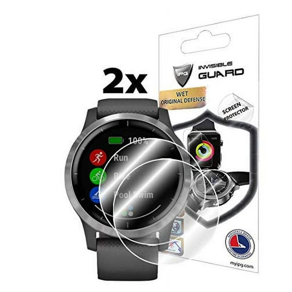 IPG for Garmin vvoactive 4 Smartwatch Screen Protector (2 Units) Invisible Ultra HD Clear Film Anti Scratch Skin Guard - Smooth/Self-Healing/Bubble -Free