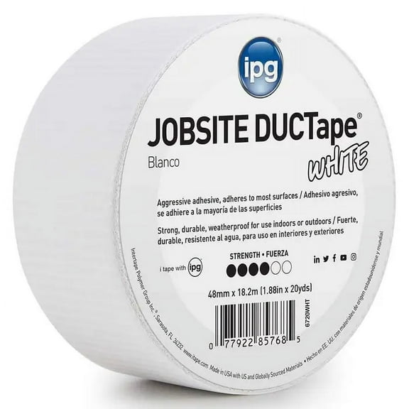 IPG JobSite DUCTape, Colored Duct Tape, 1.88" x 20 yd, White  Single Roll
