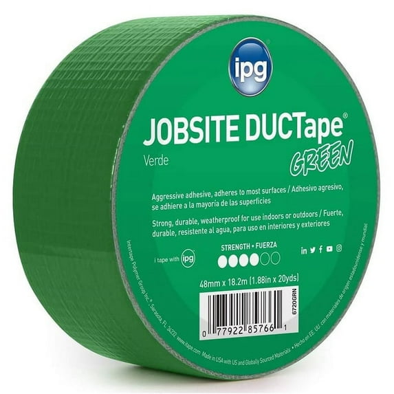 IPG Duct Tape 6720GRN - Polyethylene-Coated Cloth Backing - 1 Roll, 20 yd, Green, 1.88 in W
