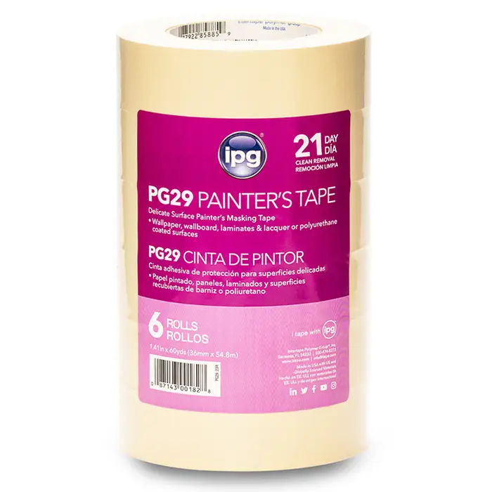 6-Rolls of 1.41" x 60Yds IPG PG29 Tan ProMask PG29 Low-Tack Masking Tape, 1 Contractor Pack