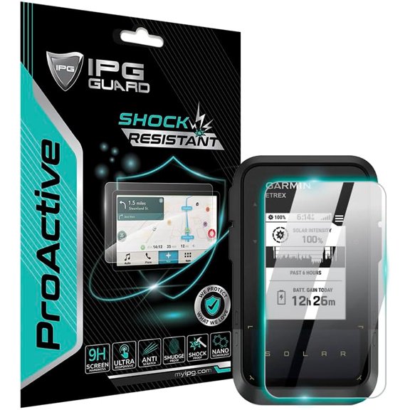 IPG ProActive for Garmin eTrex Solar GPS Computer (2 Units) Display 9H Hardness Screen Protector Nano Ceramic Film Ultra Responsive High Clarity Anti Scratch Smudge & Shock Proof