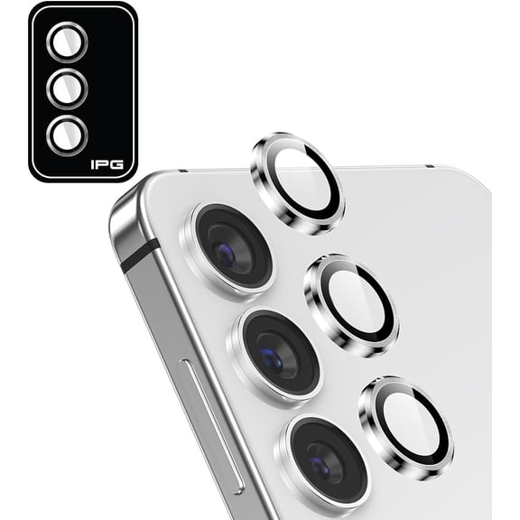 IPG ProLENS CD Aluminum Frame Camera Lens Protector for Samsung Galaxy S24 (Silver), Alumina Silicate Tempered Class, HD Clarity, Scratch-Resistant, Individual Lens Cover