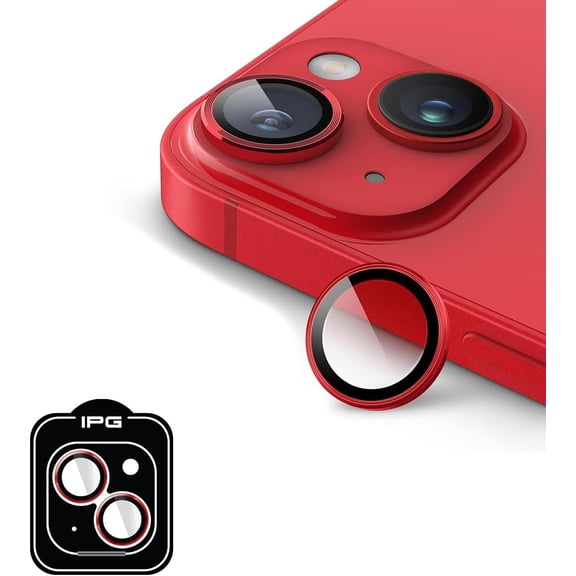 IPG ProLENS CD Aluminum Frame Camera Lens Protector for iPhone 14/14 Plus (Red), Alumina Silicate Tempered Class, HD Clarity, Scratch-Resistant, Individual Camera Lens Cover