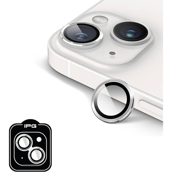IPG ProLENS CD Aluminum Frame Camera Lens Protector for iPhone 14/14 Plus (Silver), Alumina Silicate Tempered Class, HD Clarity, Scratch-Resistant, Individual Camera Lens Cover