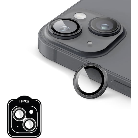 IPG ProLENS CD Aluminum Frame Camera Lens Protector for iPhone 14/14 Plus (Space Gray), Alumina Silicate Tempered Class, HD Clarity, Scratch-Resistant, Individual Camera Lens Cover