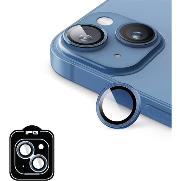 IPG ProLENS CD Aluminum Frame Camera Lens Protector for iPhone 15/15 Plus (Blue), Alumina Silicate Tempered Class, HD Clarity, Scratch-Resistant, Individual Camera Lens Cover