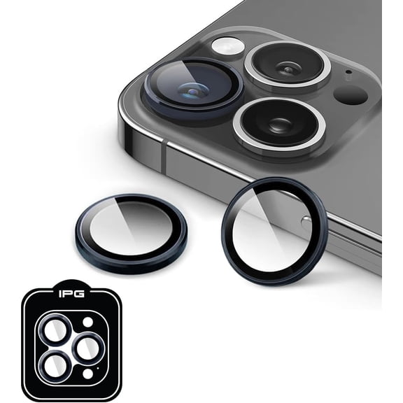 IPG ProLENS CD Aluminum Frame Camera Lens Protector for iPhone 16 Pro/Pro Max (Black), Alumina Silicate Tempered Class, HD Clarity, Scratch-Resistant, Individual Lens Cover