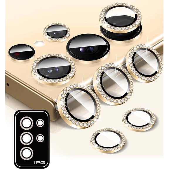 IPG ProLENS Diamond FRAME Camera Lens Protector for Samsung Galaxy S25 Ultra (Gold) Alumina Silicate Tempered Class, HD Clarity, Scratch-Resistant, Individual Lens Cover