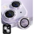 thumbnail image 1 of IPG ProLENS Diamond FRAME Rhinestones Bling Camera Lens Protector for iPhone 14-14 Plus (Purple) Alumina Silicate Tempered Class, HD Clarity, Scratch-Resistant, Individual Lens Cover, 1 of 4
