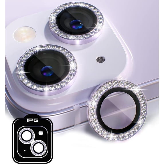 IPG ProLENS Diamond FRAME Rhinestones Bling Camera Lens Protector for iPhone 14-14 Plus (Purple) Alumina Silicate Tempered Class, HD Clarity, Scratch-Resistant, Individual Lens Cover