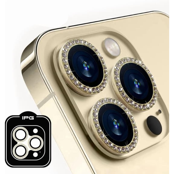 IPG ProLENS Diamond FRAME Rhinestones Bling Camera Lens Protector for iPhone 16 Pro - 16 Pro Max (Gold) Alumina Silicate Tempered Class, HD Clarity, Scratch-Resistant, Individual Lens Cover
