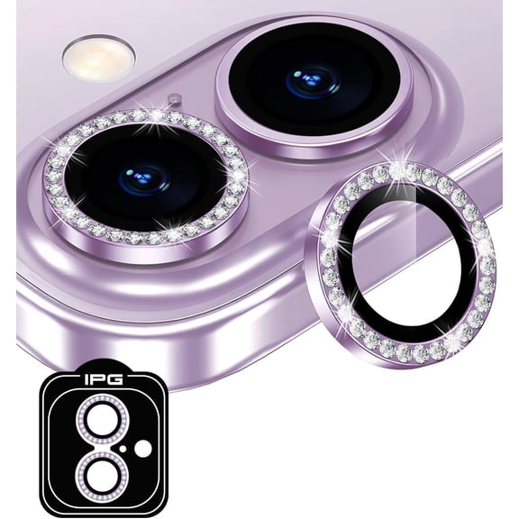 IPG ProLENS Diamond Frame Rhinestones Bling Camera Lens Protector for iPhone 16-16 Plus (Purple) Alumina Silicate Tempered Class, HD Clarity, Scratch-Resistant, Individual Lens Cover