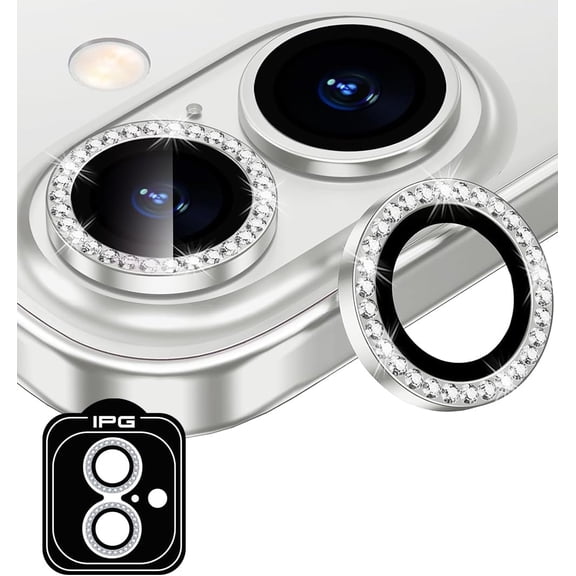 IPG ProLENS Diamond Frame Rhinestones Bling Camera Lens Protector for iPhone 16-16 Plus (Silver) Alumina Silicate Tempered Class, HD Clarity, Scratch-Resistant, Individual Lens Cover
