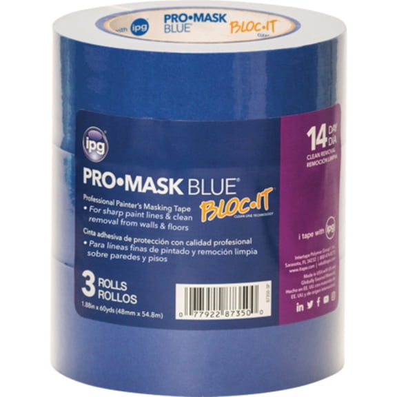 Intertape Polymer IPG ProMask Blue 1.88 In. x 60 Yd. Bloc-It Masking Tape (3-Pack) 87350-3P  Residential Use, Standard Application