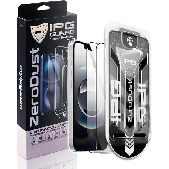 IPG Zero Dust  Auto Dust Removal Tempered Glass for Apple iPhone 16e (2-Pack) Screen Protector,, Bubble-Free Easy Install with Fit Tray, Anti-Fingerprint, 9H Scratch Resistant Case Friendly