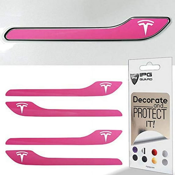 IPG for Tesla Model 3 Door Handle Decal Sticker Wrap Kit (Set of 4) with Tesla Logo (Gloss Pink)