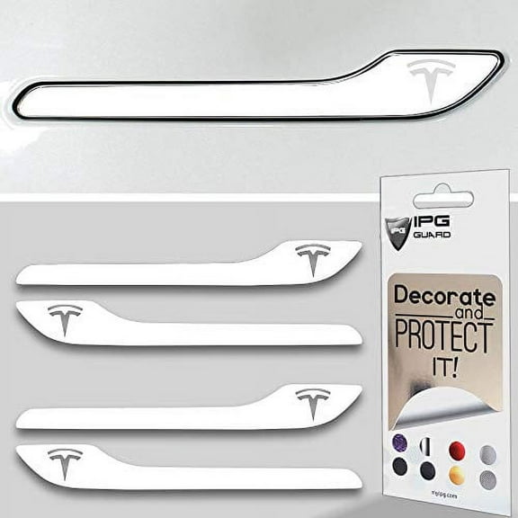 IPG for Tesla Model 3 Door Handle Decal Sticker Wrap Kit (Set of 4) with Tesla Logo (Gloss White)