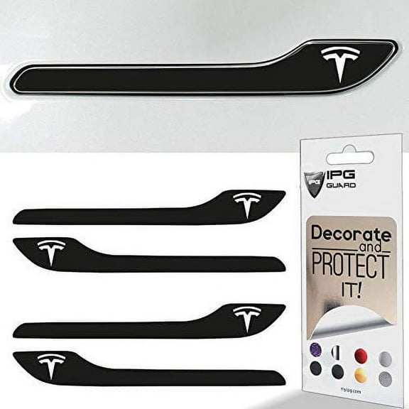 IPG for Tesla Model 3 Door Handle Decal Wrap Kit (Set of 4) with Tesla Logo (Solid Black)