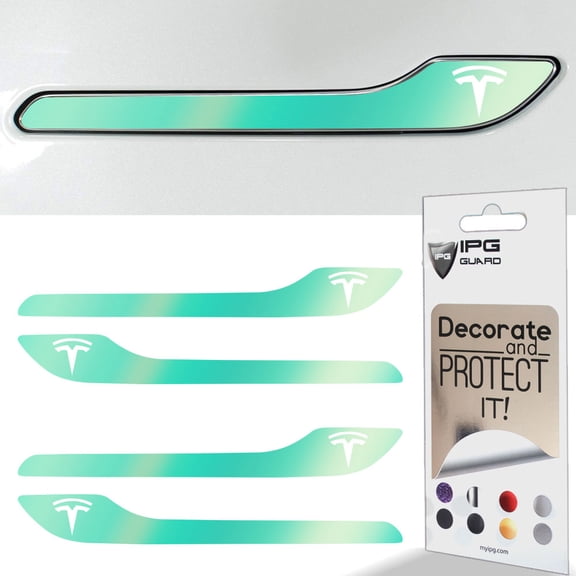 IPG for Tesla Model 3 / Model Y Door Handle Decal Sticker Wrap Kit (Set of 4) with Tesla Logo (Blue Coral)