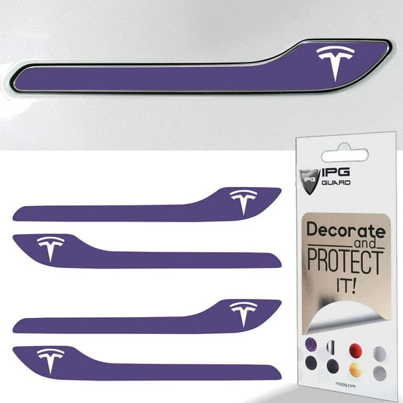 IPG for Tesla Model 3 / Model Y Door Handle Decal Sticker Wrap Kit (Set of 4) with Tesla Logo (Lavender)