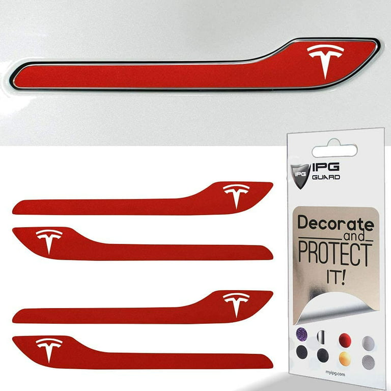 IPG for Tesla Model 3 / Model Y Door Handle Decal Sticker Wrap Kit (Set of  4) with Tesla Logo (Pearl Red Multi-Coat) 