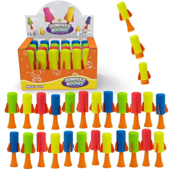 IPIDIPI TOYS Jumpeez Jumping Rocket Poppers - 24-Pack Spring Launcher Toys for Kids - Easter Basket Stuffers for Kids, Birthday Party Favors, Goodie Bag Stuffers, Easter Egg Fillers Y101
