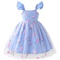 thumbnail image 1 of IPIO Girls’ Blue Floral Embroidered Tulle Party Dress with Ruffle Sleeves, 1 of 7