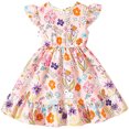 thumbnail image 1 of IPIO Girls Bunny Floral Dress with Ruffle Sleeves and Oversized Back Bow, Spring Summer Casual Party Dress, 1 of 7