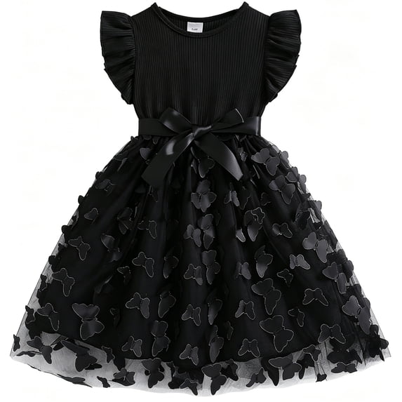 IPIO Girls Butterfly Princess Dress, A-Line Party Outfit with Flutter Sleeves for Birthday and Special Occasions