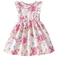 thumbnail image 1 of IPIO Girls Floral Butterfly Print Dress with Ruffle Sleeves and Bow Accents, Summer A-Line Party Dress, 1 of 8
